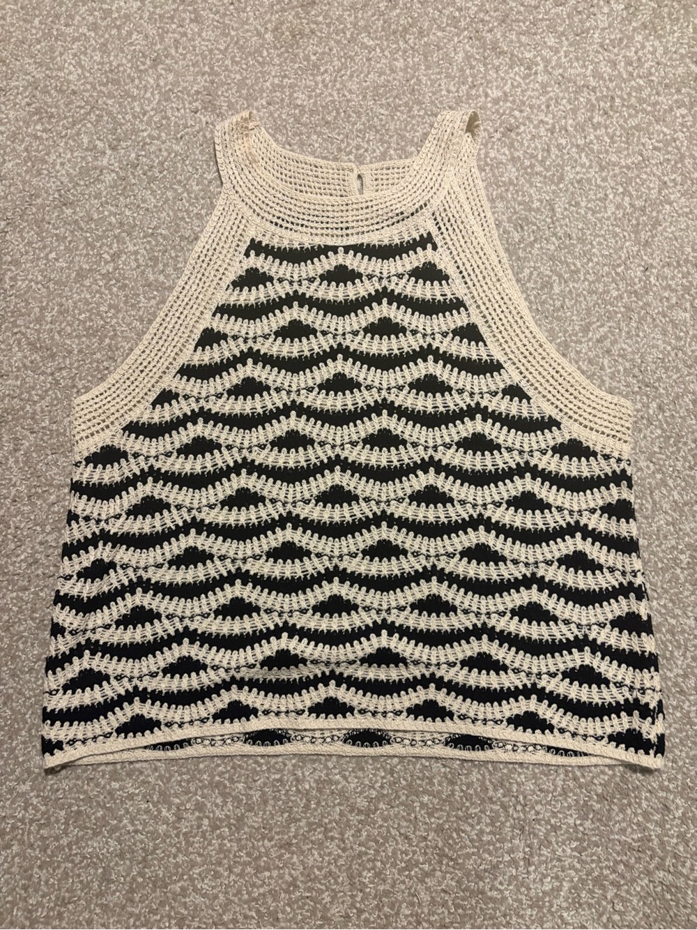 Crochet Halter Tank Top in Black and Cream